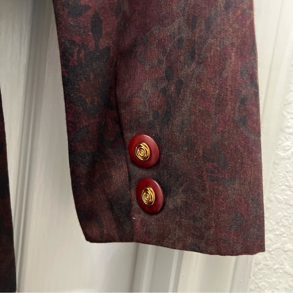 Vintage Collections Burgundy Floral Blazer Skirt Set Size 14 2 Piece Outfit - Picture 11 of 13